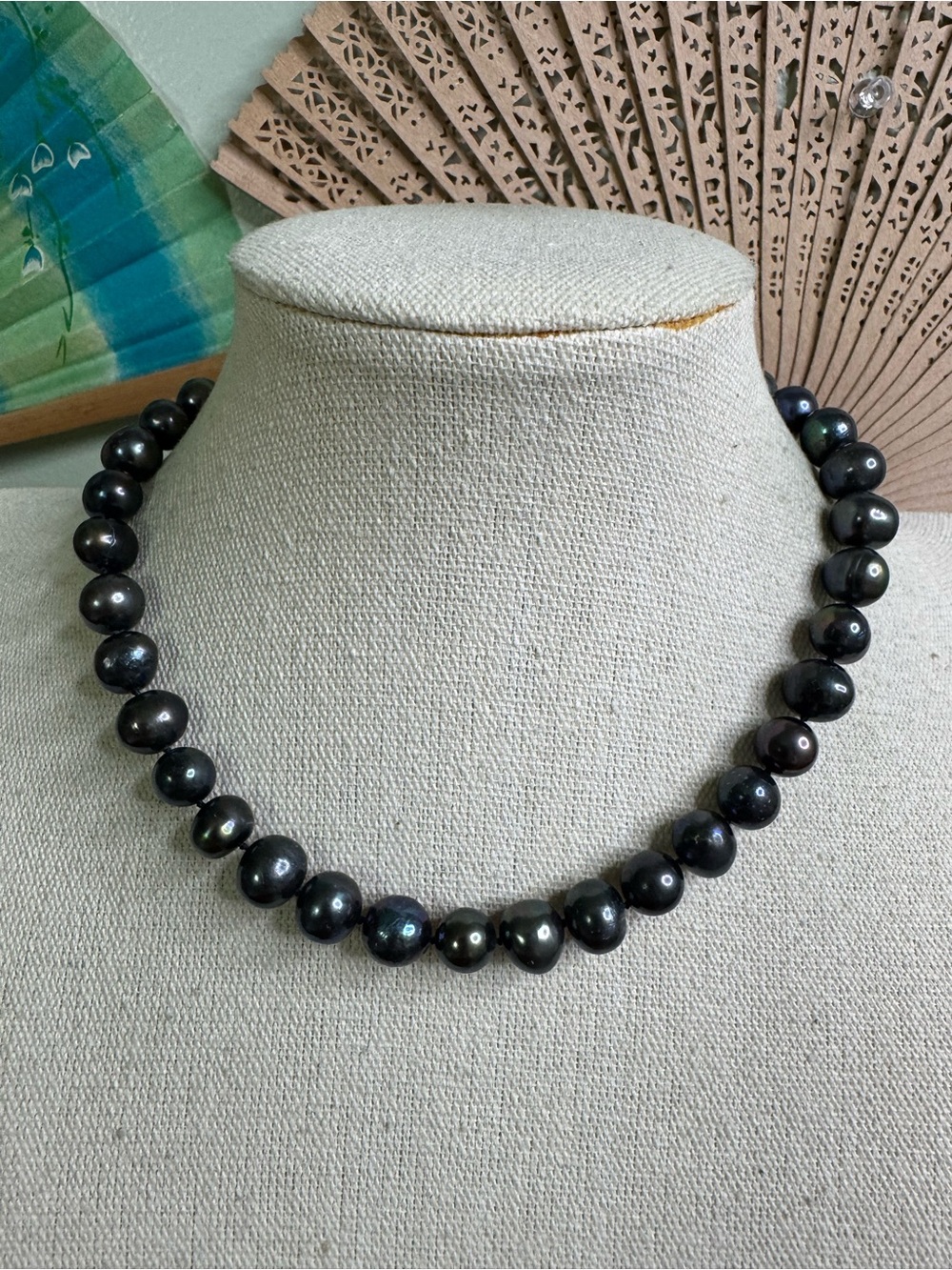 Oil Slick 10mm Black Freshwater Pearl Necklace - Choker 15”